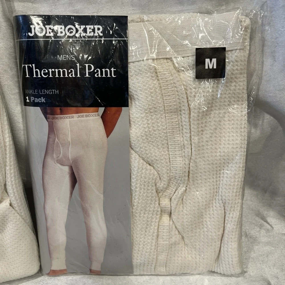 Vtg 2pr Joe Boxer Mens M Ankle Length Thermal Pant Long John Underwear - Ivory